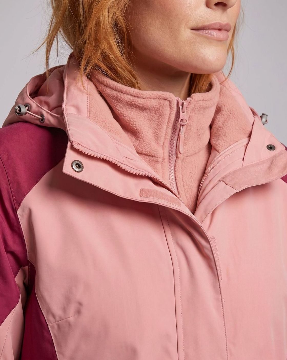 Women's 2-in-1 Hooded Softshell Fleece Outdoor Jacket, Pink
