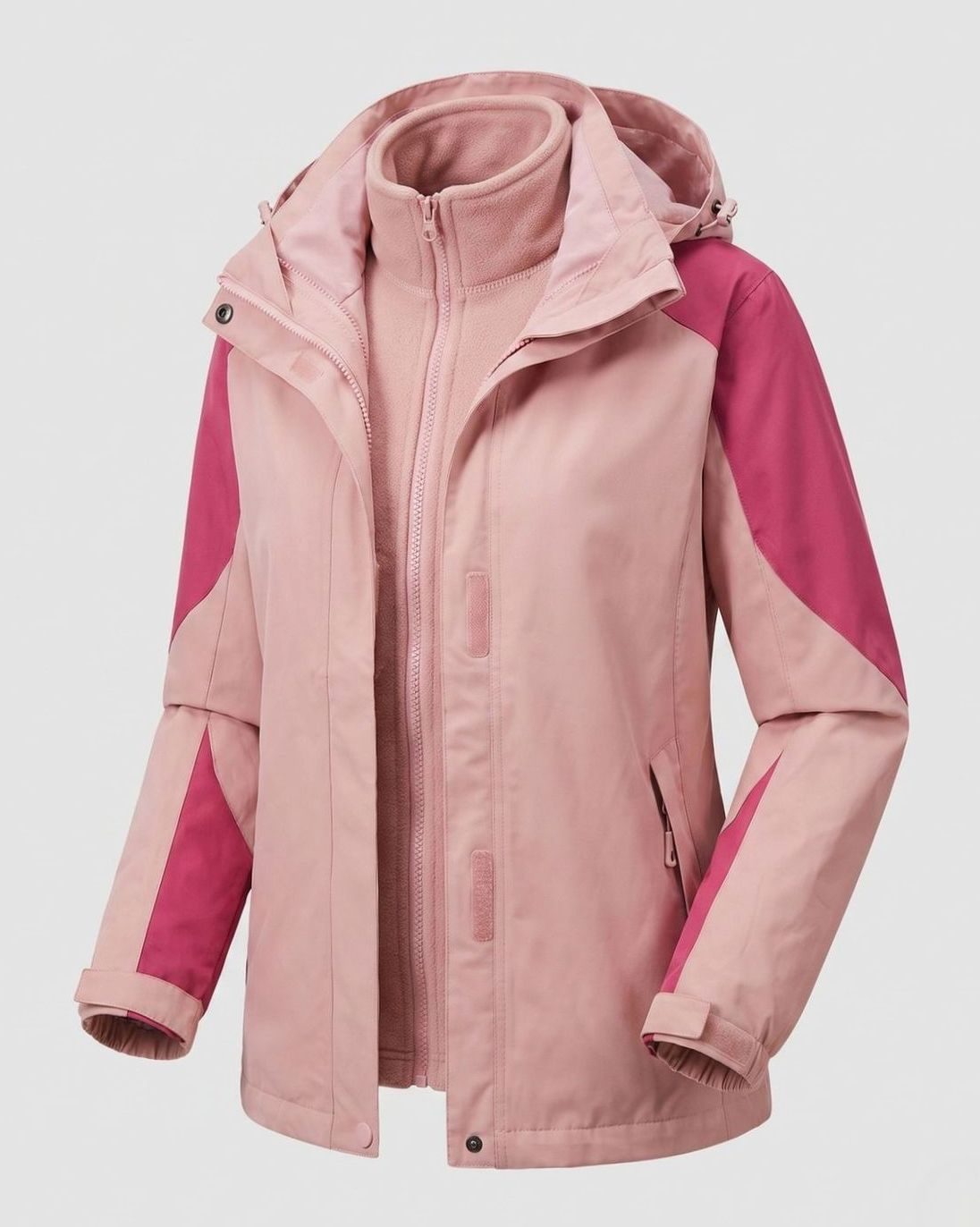 Women's 2-in-1 Hooded Softshell Fleece Outdoor Jacket, Pink - Women's Outdoor Jacket Pink