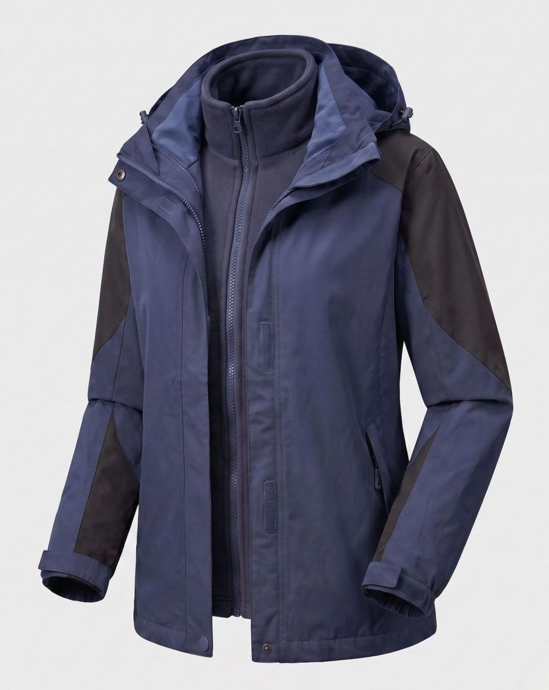 Women's 2-in-1 Hooded Softshell Fleece Outdoor Jacket, Pink - Men's Dark Blue (Style 1312N)