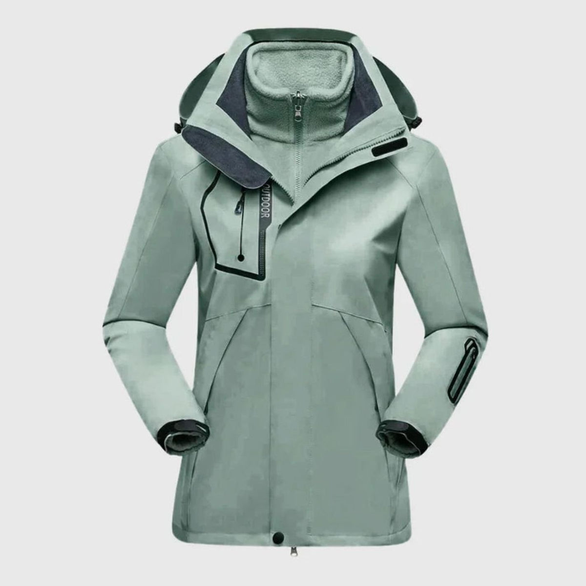 Women's 3-in-1 Waterproof Hooded Fleece-Lined Outdoor Parka - Green