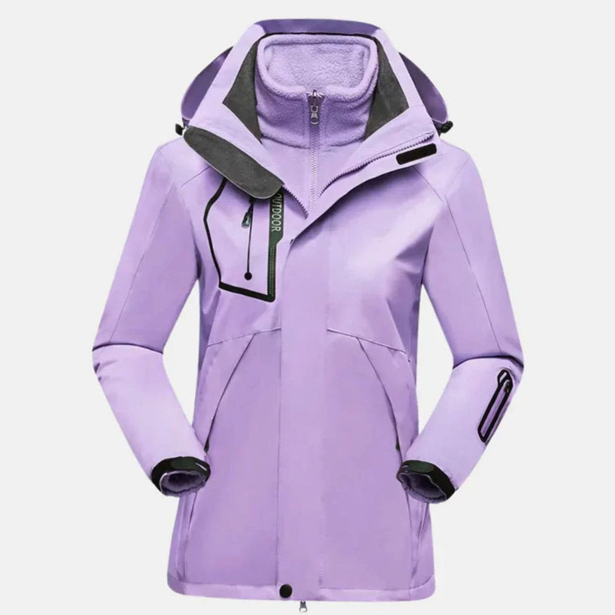 Women's 3-in-1 Waterproof Hooded Fleece-Lined Outdoor Parka - Purple