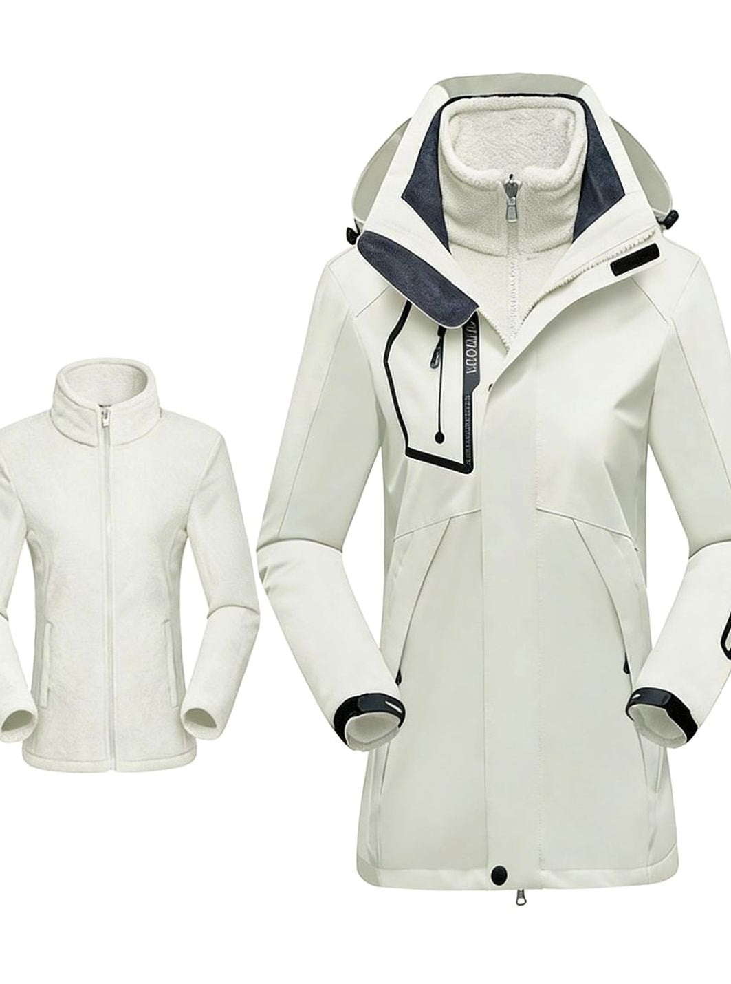 Women's 3-in-1 Waterproof Hooded Fleece-Lined Outdoor Parka - White
