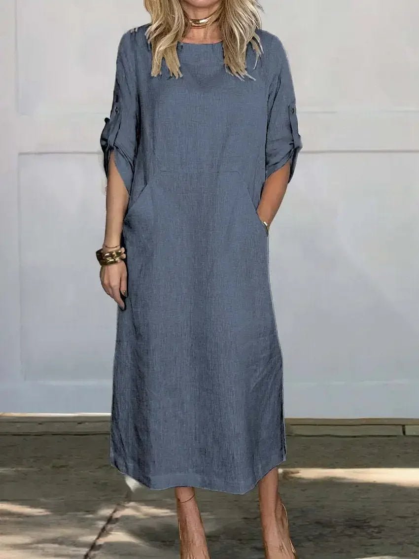 Women's A-Line Loose Fit Midi Dress - Blue