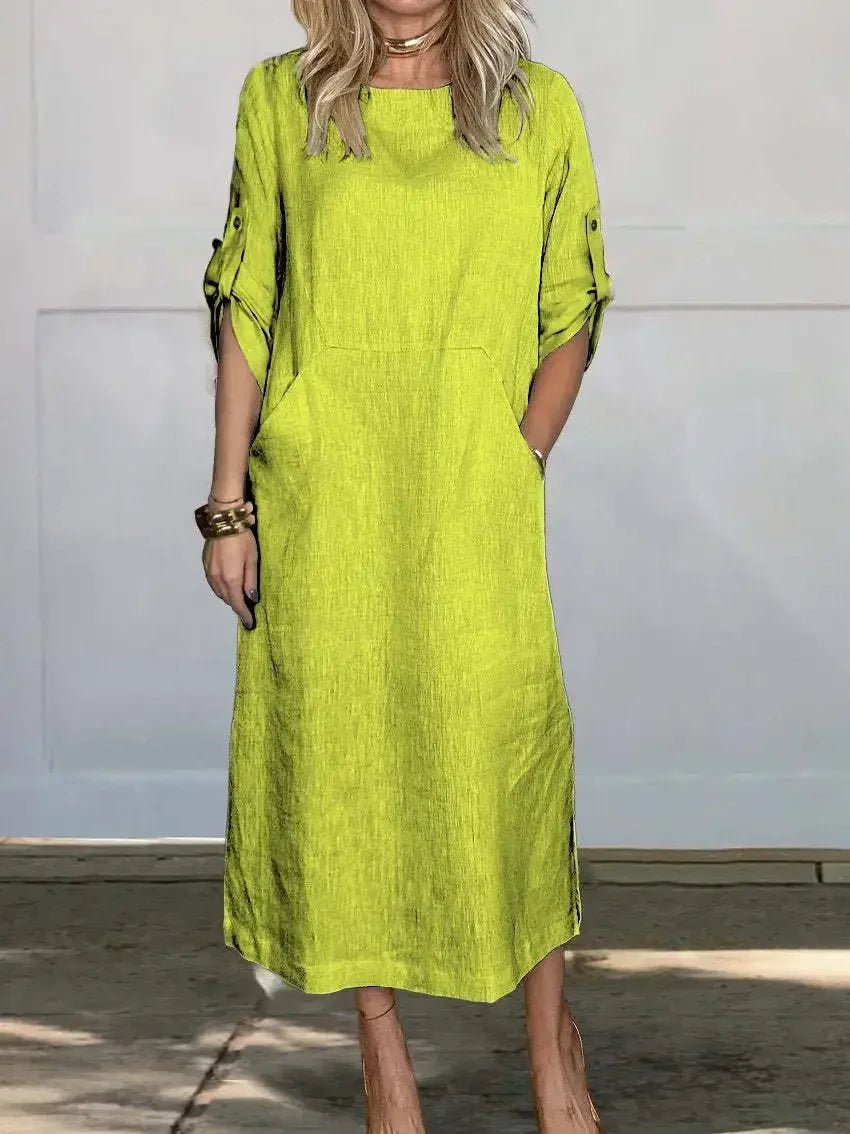 Women's A-Line Loose Fit Midi Dress - Yellow