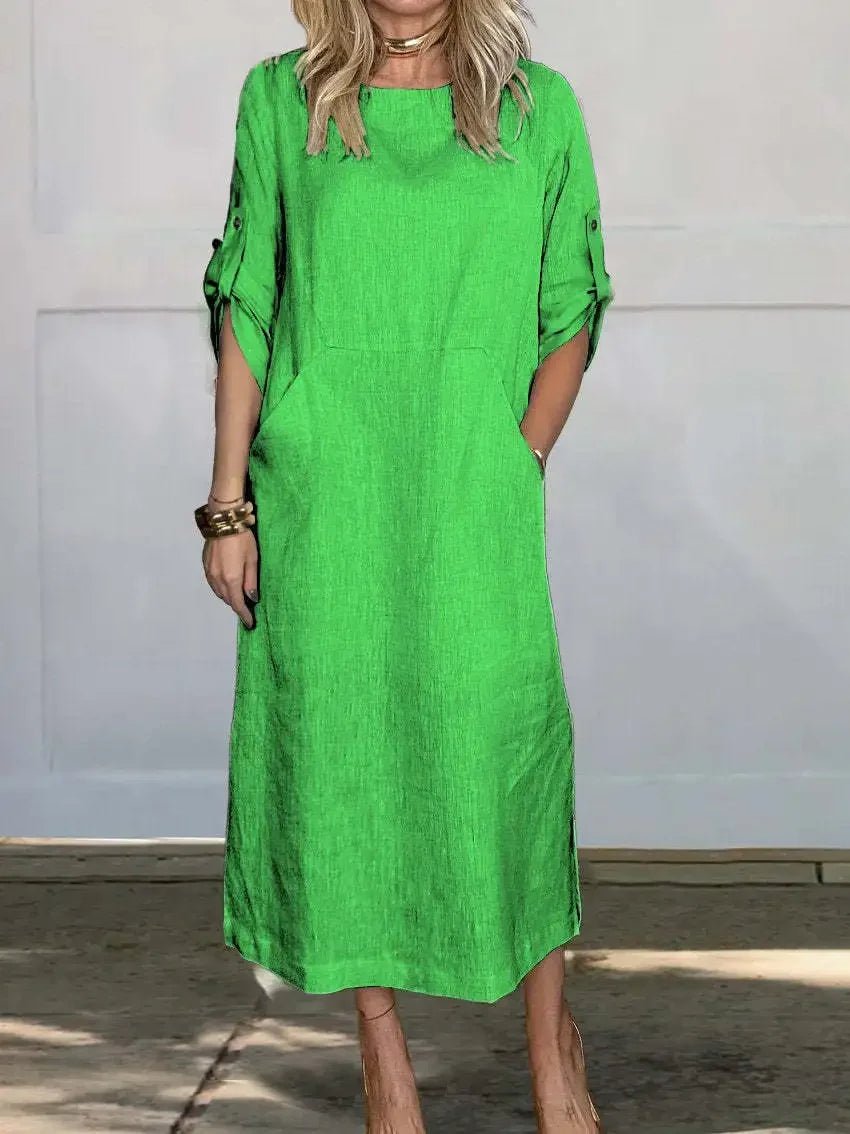 Women's A-Line Loose Fit Midi Dress - Light Green