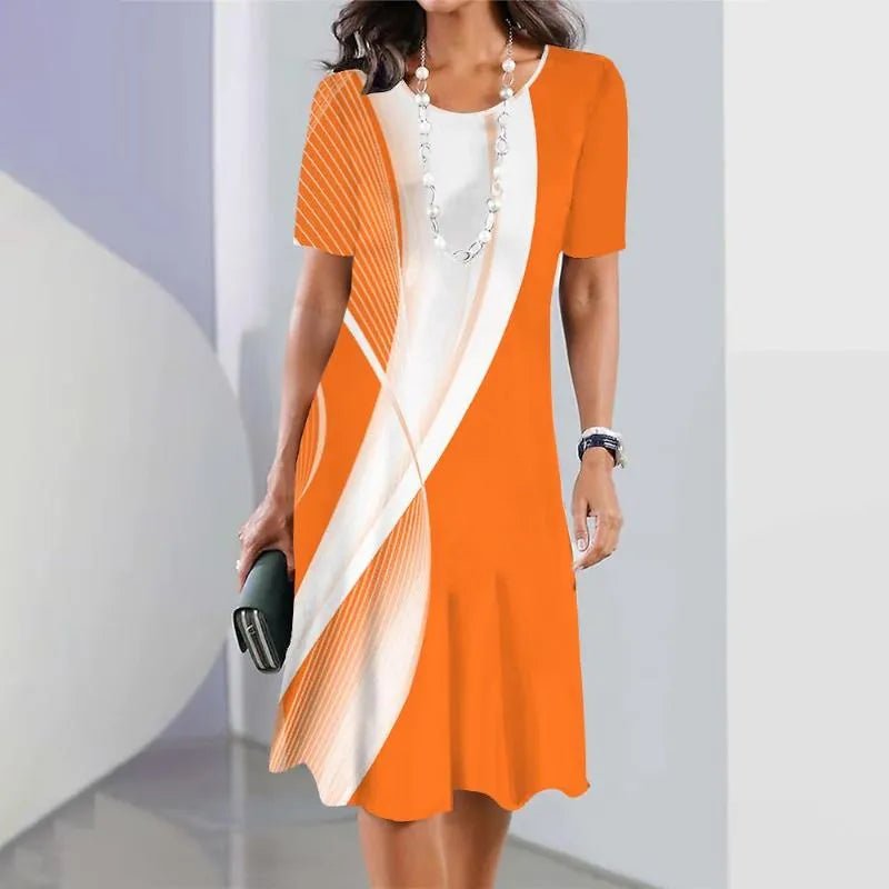 Women's A-Line Midi Dress Short Sleeve Printed - Orange