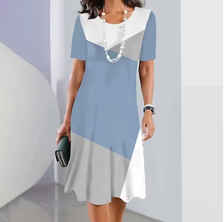 Women's A-Line Midi Dress Short Sleeve Printed - Blue