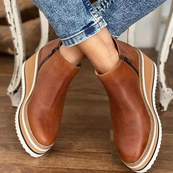 Women's Ankle Boots Platform Waterproof Side Zip Orthopedic - Brown