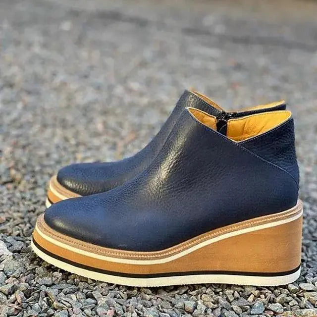 Women's Ankle Boots Platform Waterproof Side Zip Orthopedic - Blue