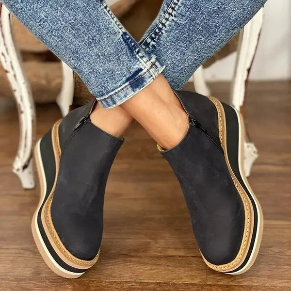 Women's Ankle Boots Platform Waterproof Side Zip Orthopedic - Black