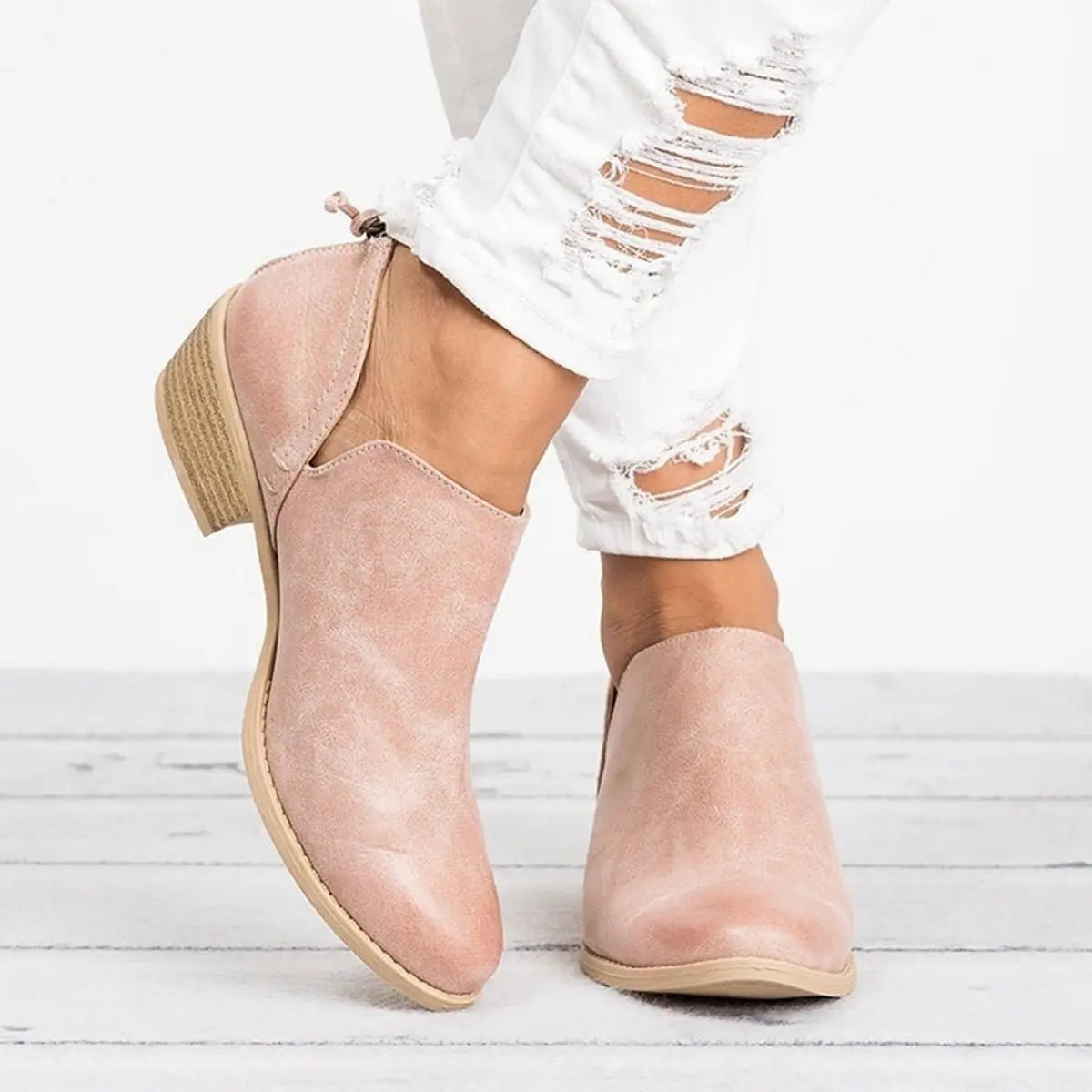 Women's Ankle Boots Slip-On Block Heel Vintage Booties