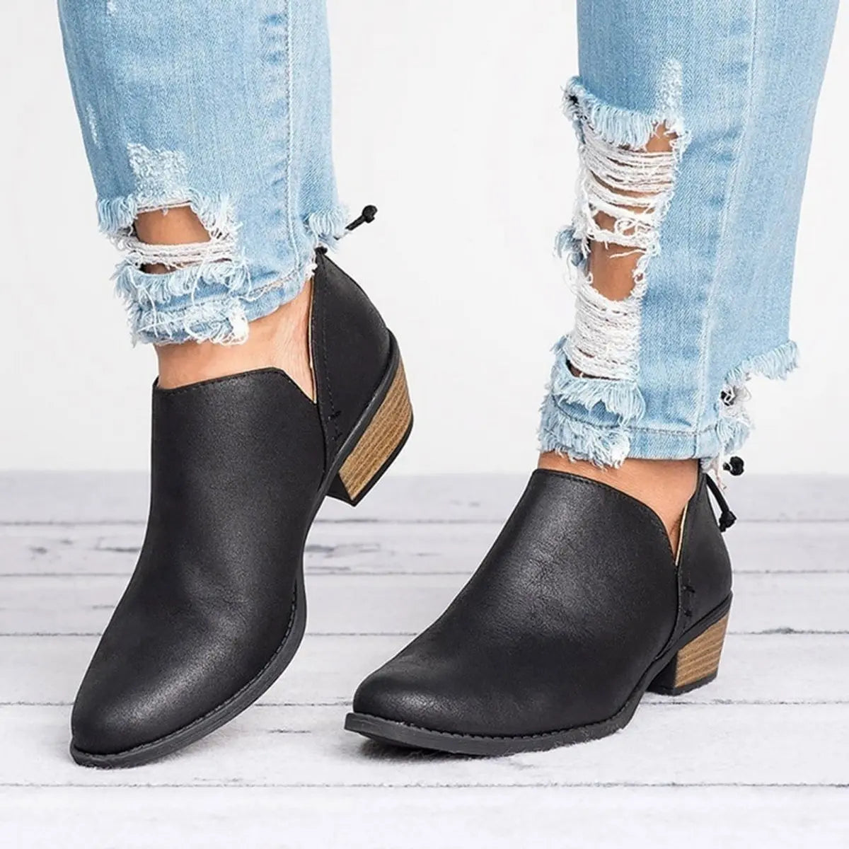Women's Ankle Boots Slip-On Block Heel Vintage Booties
