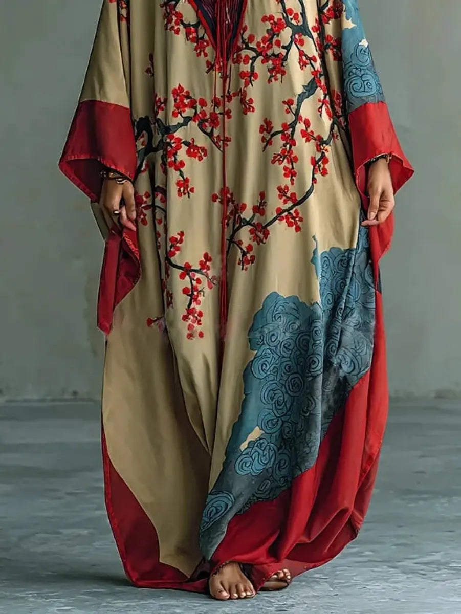 Women's Batwing Sleeve Floral Maxi Long Sleeve Dress Kimono