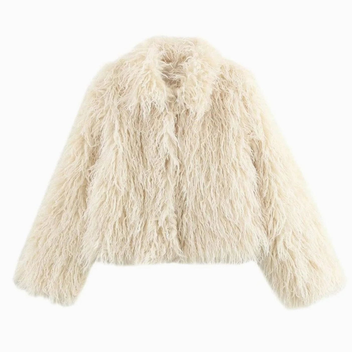 Women's Beige Fluffy Faux Fur Long-Sleeve Coat - Light Brown