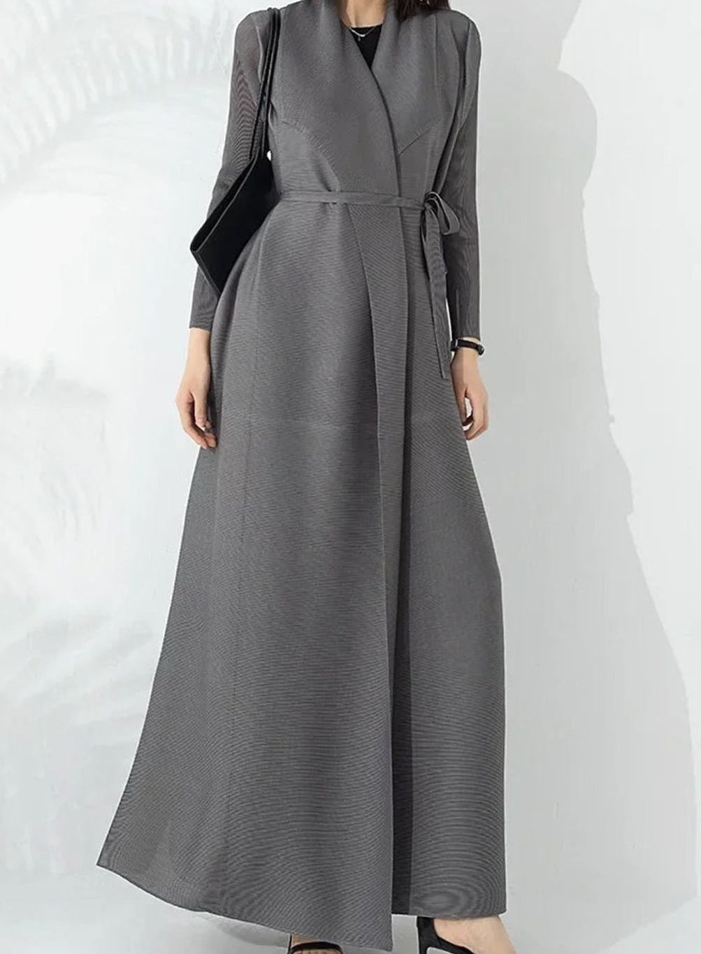 Women's Belted A-Line Maxi Coat Funnel Neck Full-Length - Taupe