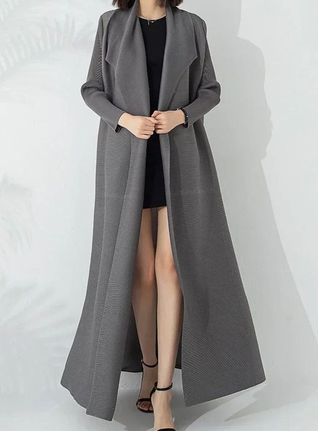 Women's Belted A-Line Maxi Coat Funnel Neck Full-Length