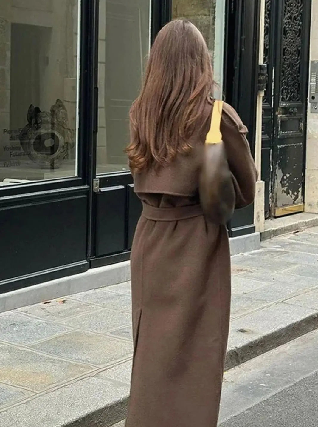 Women's Belted Button-Front Mid-Length Wool Midi Coat