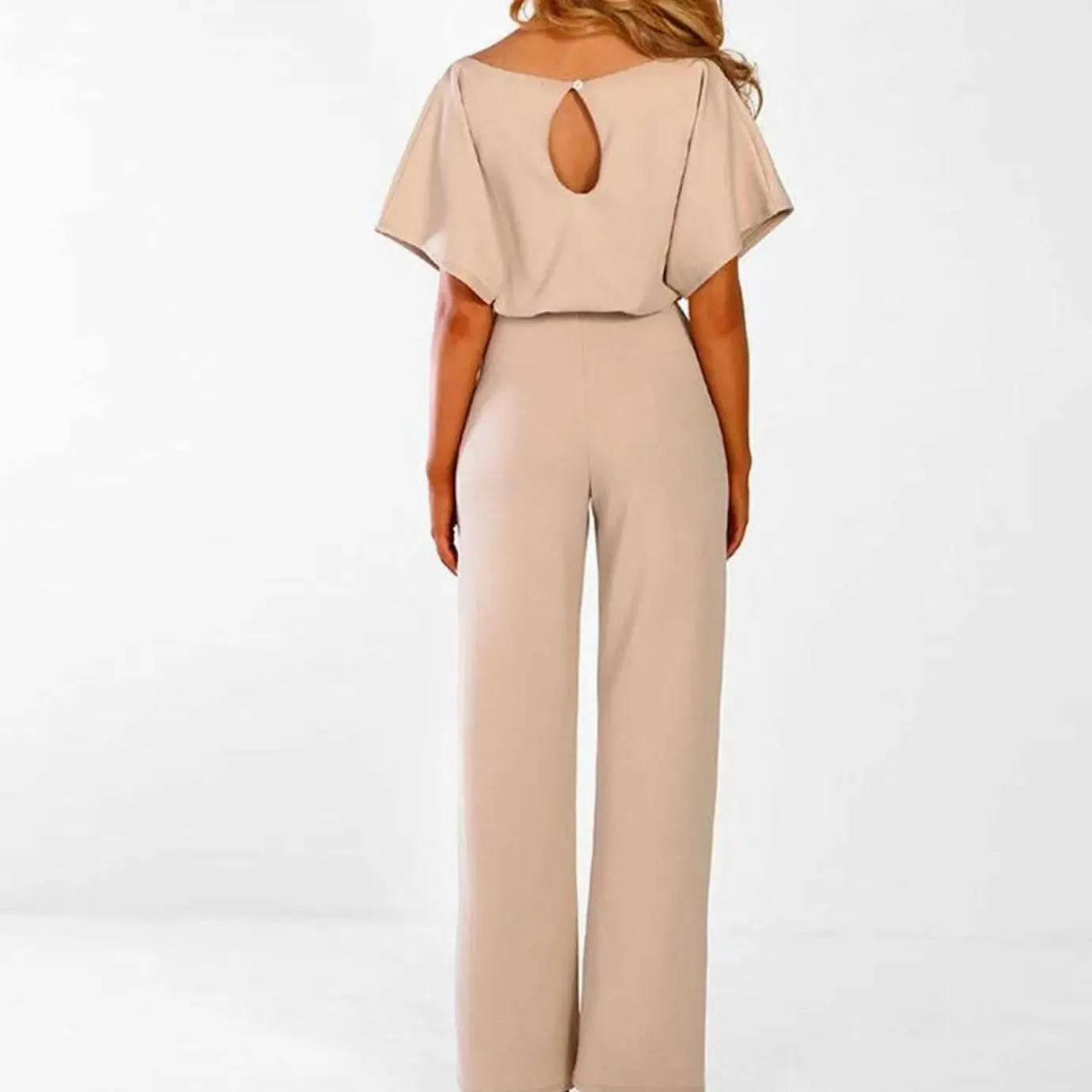 Women's Belted Wide-Leg Two-Piece Set Short-Sleeve Top