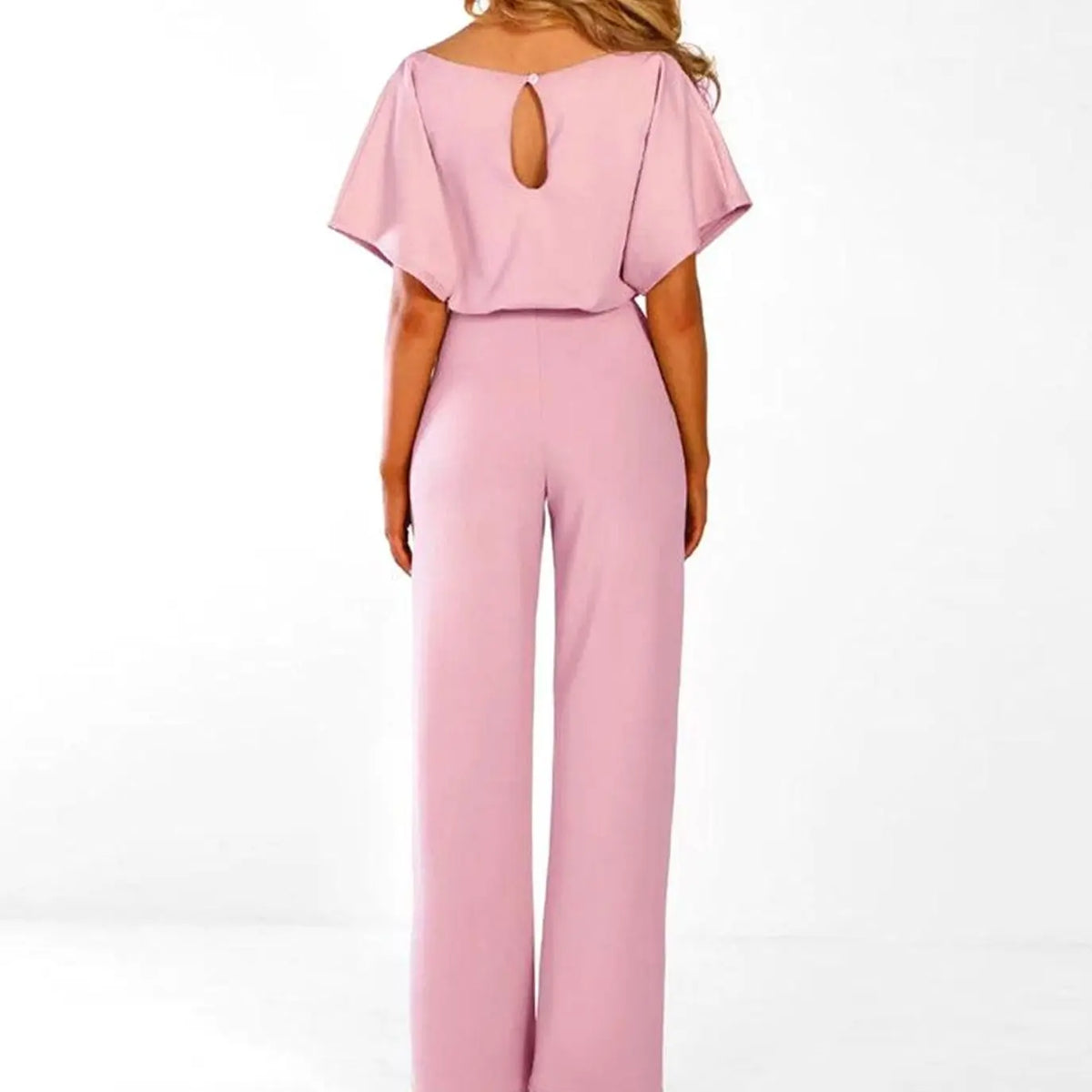 Women's Belted Wide-Leg Two-Piece Set Short-Sleeve Top