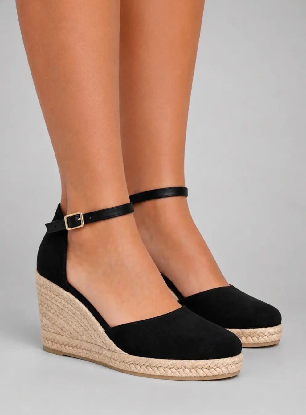 Women's Black Closed Toe Espadrille Wedge Sandals Ankle Strap