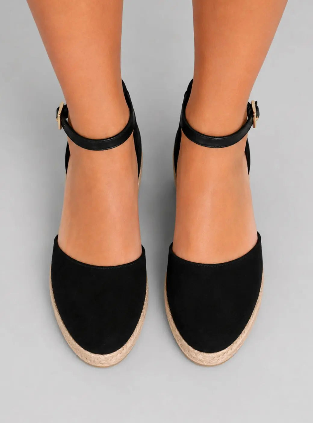 Women's Black Closed Toe Espadrille Wedge Sandals Ankle Strap