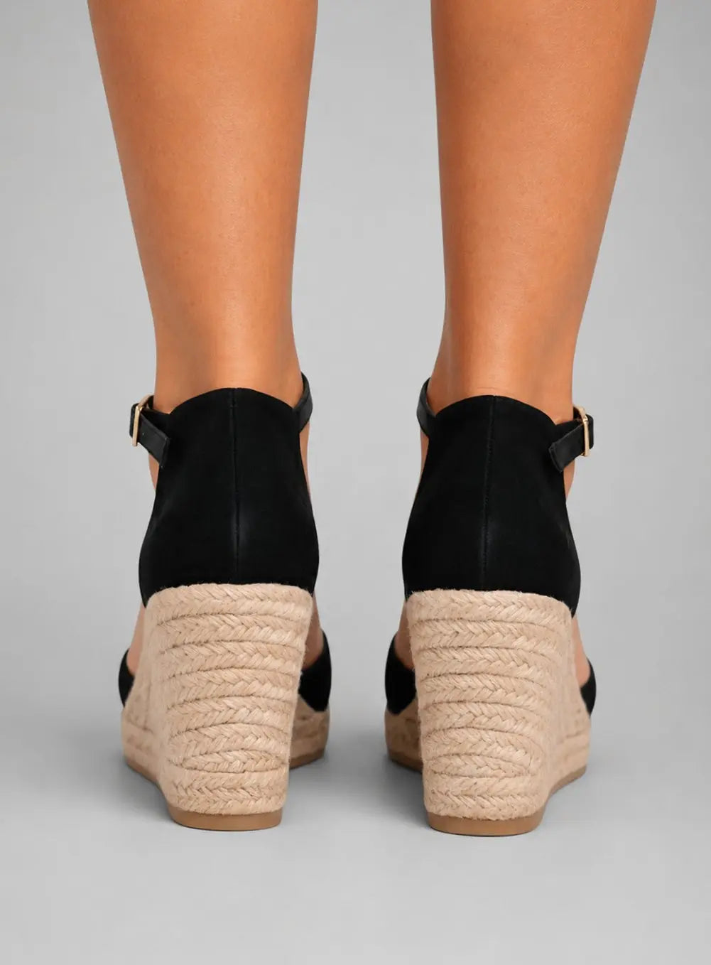 Women's Black Closed Toe Espadrille Wedge Sandals Ankle Strap