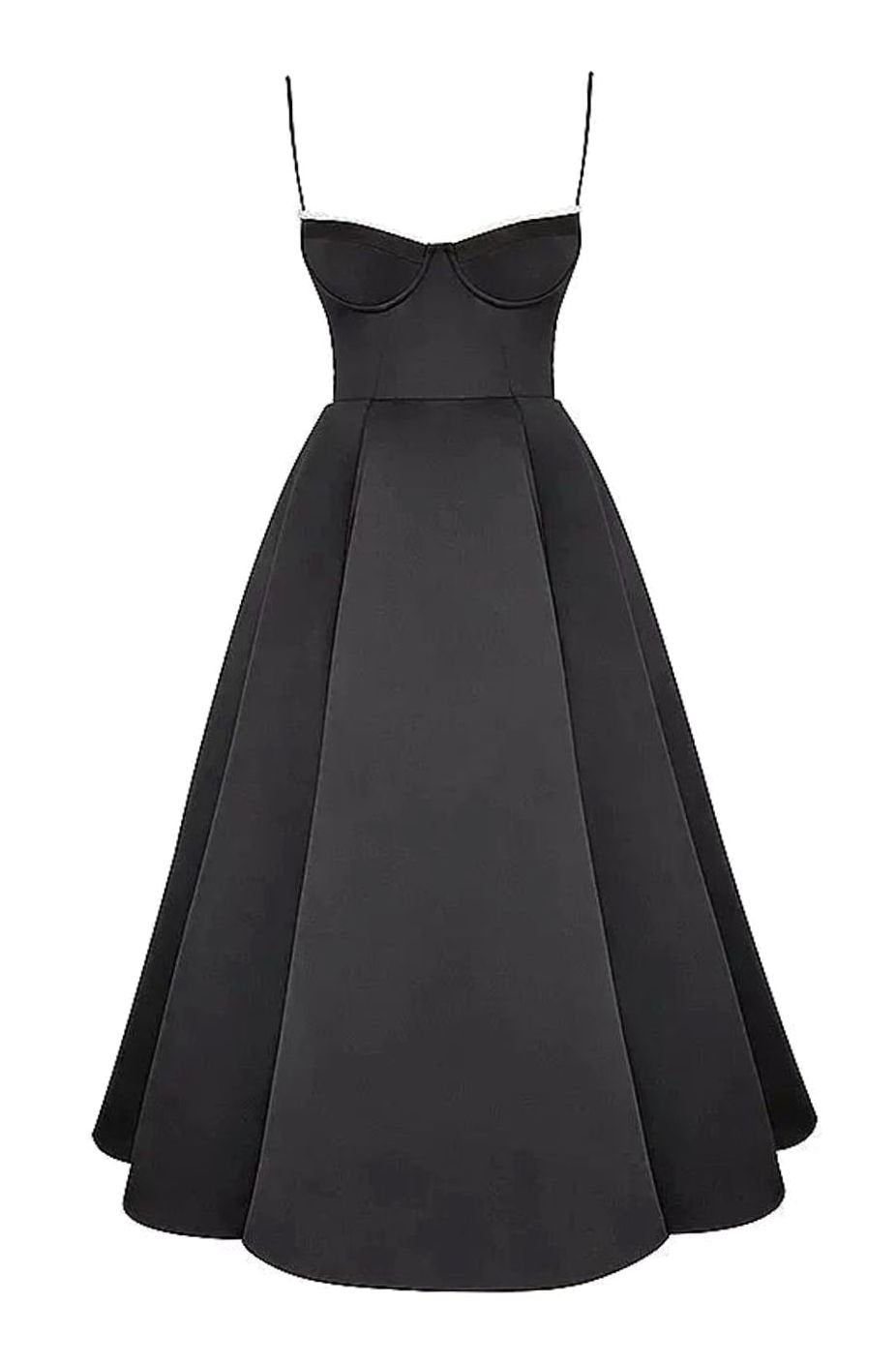 Women's Black Satin Bustier Party Dress Cream Tulle Midi