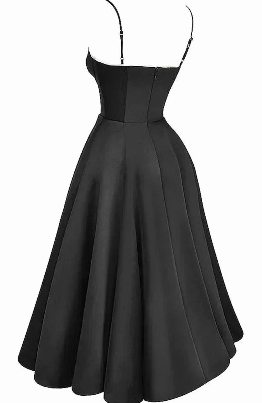 Women's Black Satin Bustier Party Dress Cream Tulle Midi
