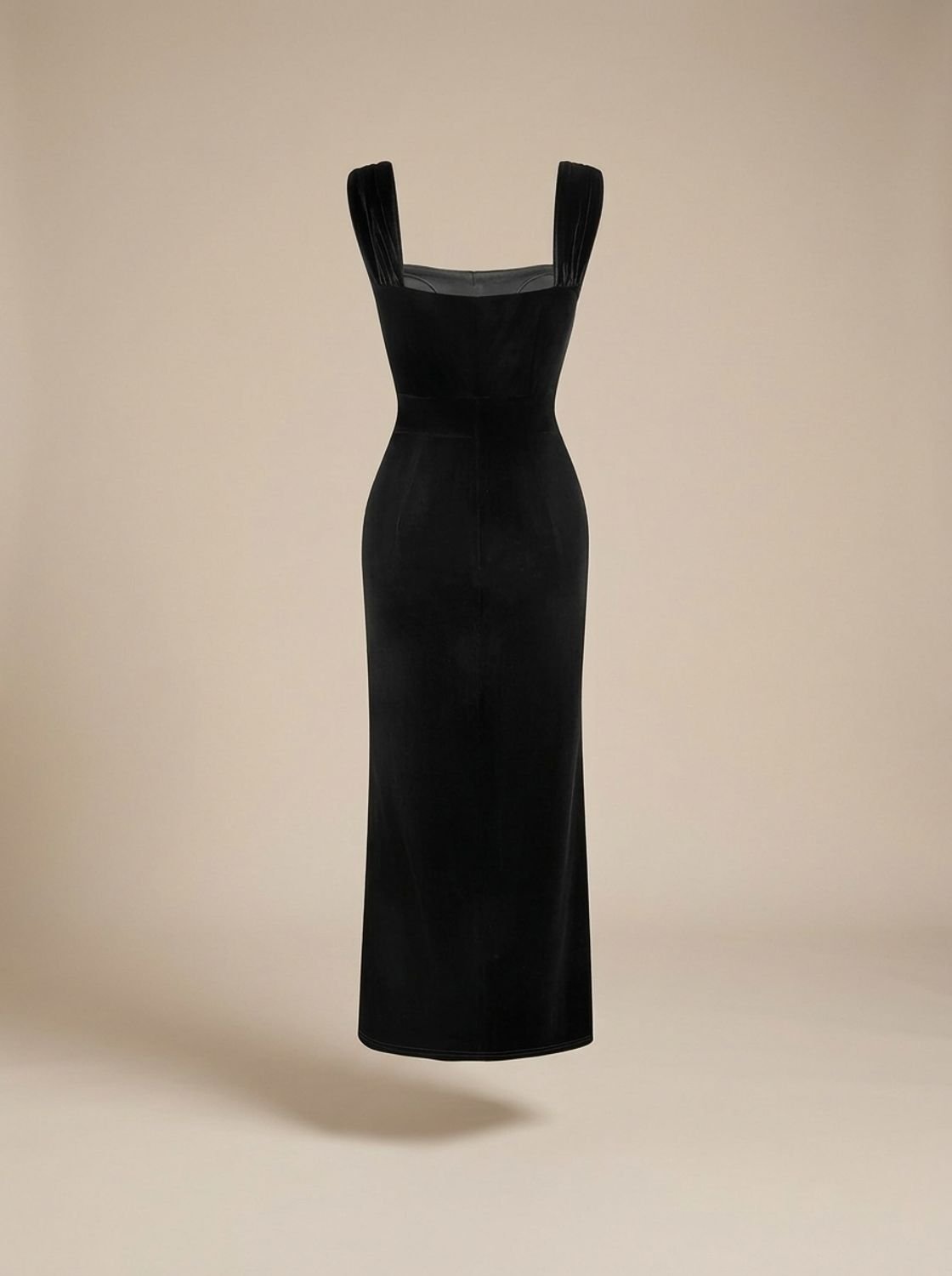 Women's Black Velvet Lace Bodycon Maxi Dress Bow Waist