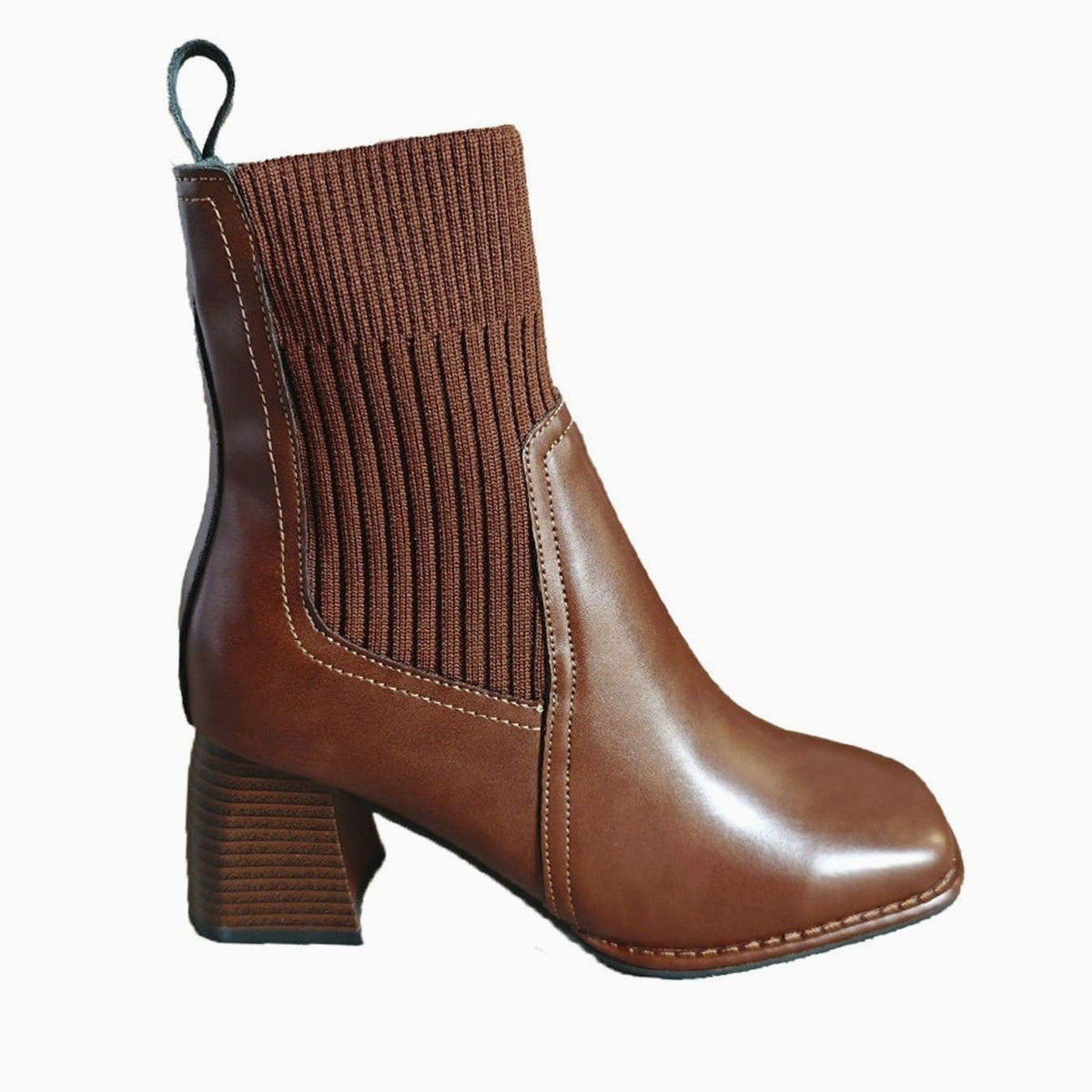 Women's Block-Heel Knit-Panel Slip-On Ankle Boots