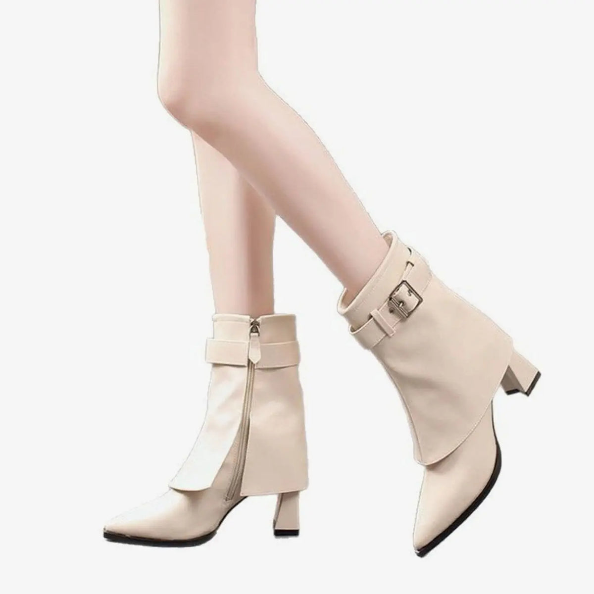 Women's Block-Heel Pointed-Toe Buckle Ankle Boots