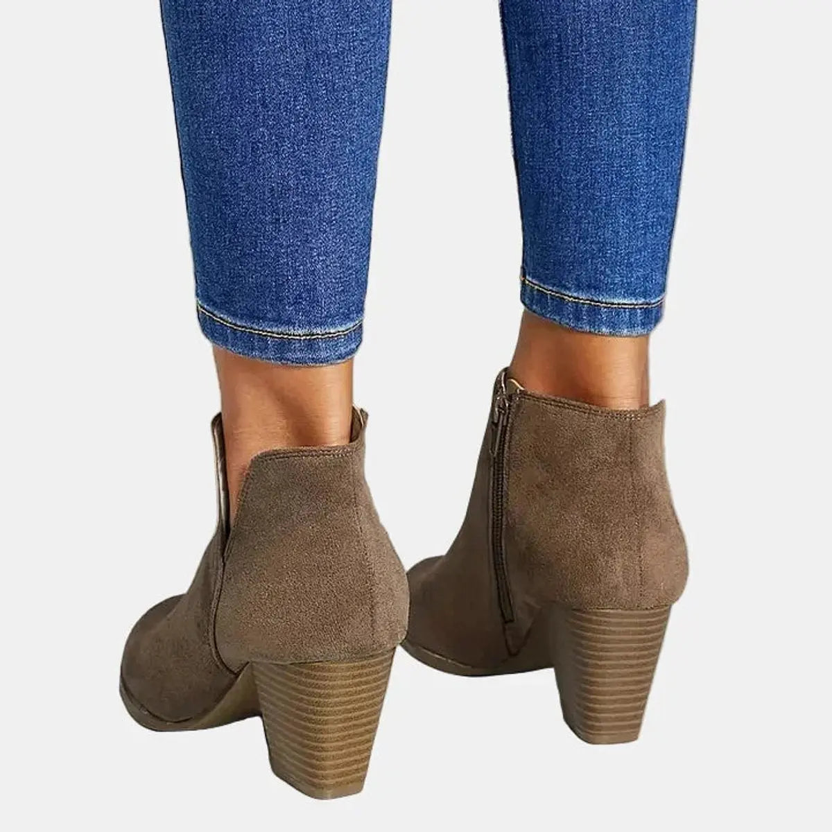 Women's Block Heel Suede Ankle Boots Side Zip