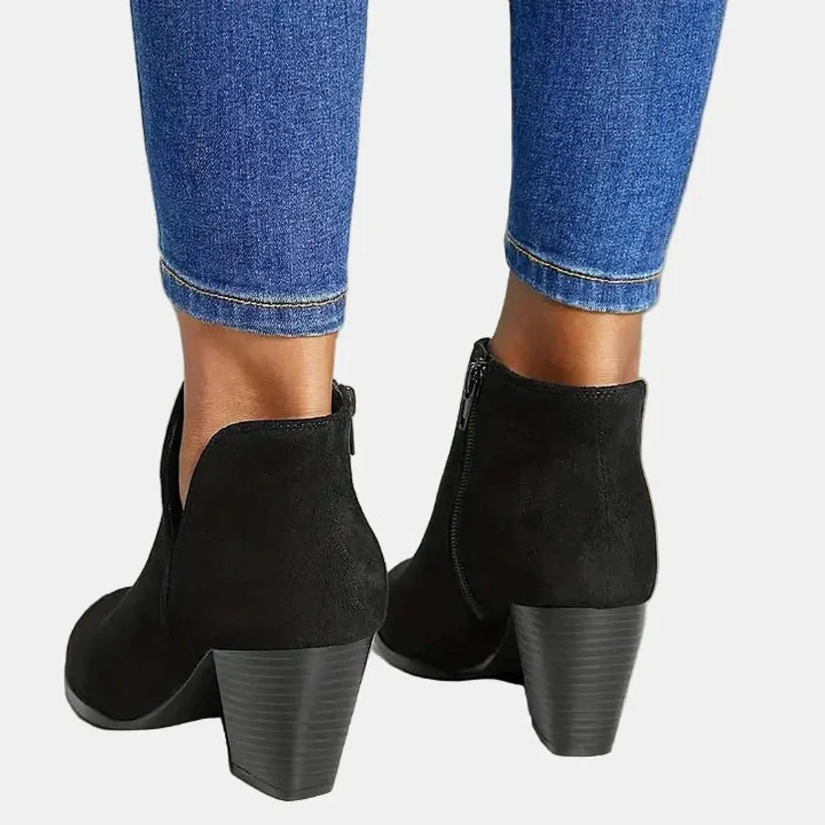 Women's Block Heel Suede Ankle Boots Side Zip