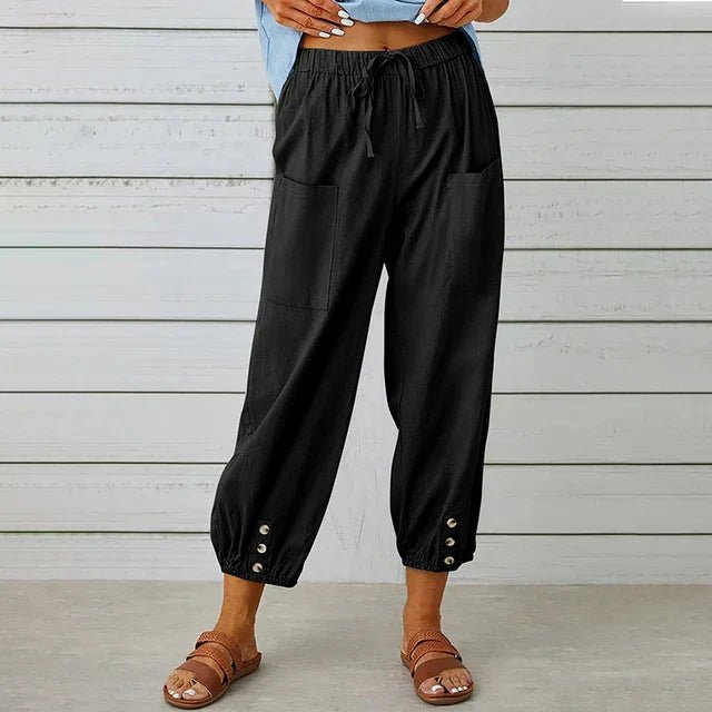Women's Boho High Waist Drawstring Trousers - Black (Almost sold out)