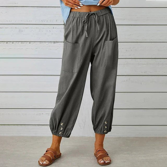 Women's Boho High Waist Drawstring Trousers - Dark Grey