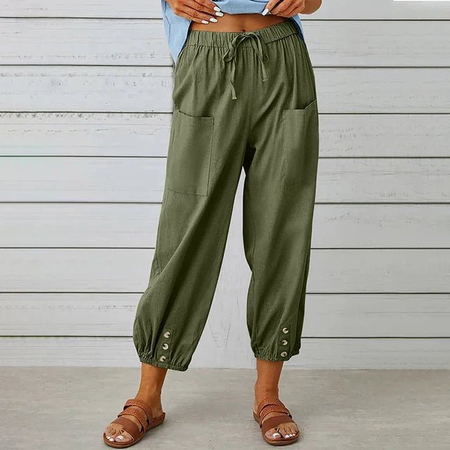 Women's Boho High Waist Drawstring Trousers - Army Green (Almost sold out)
