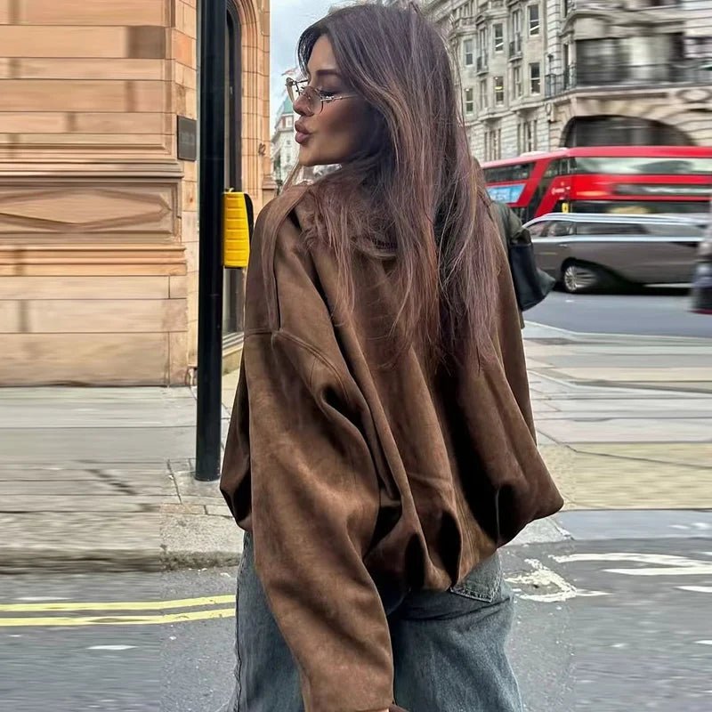 Women's Bomber Jacket Oversized Cropped Zip Front