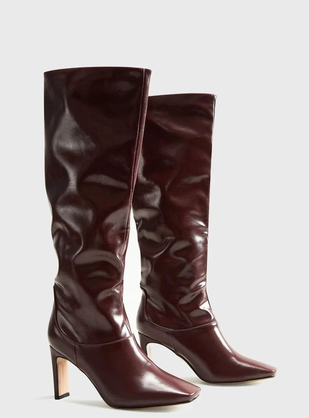 Women's Brown Knee-High Heeled Square-Toe Boots