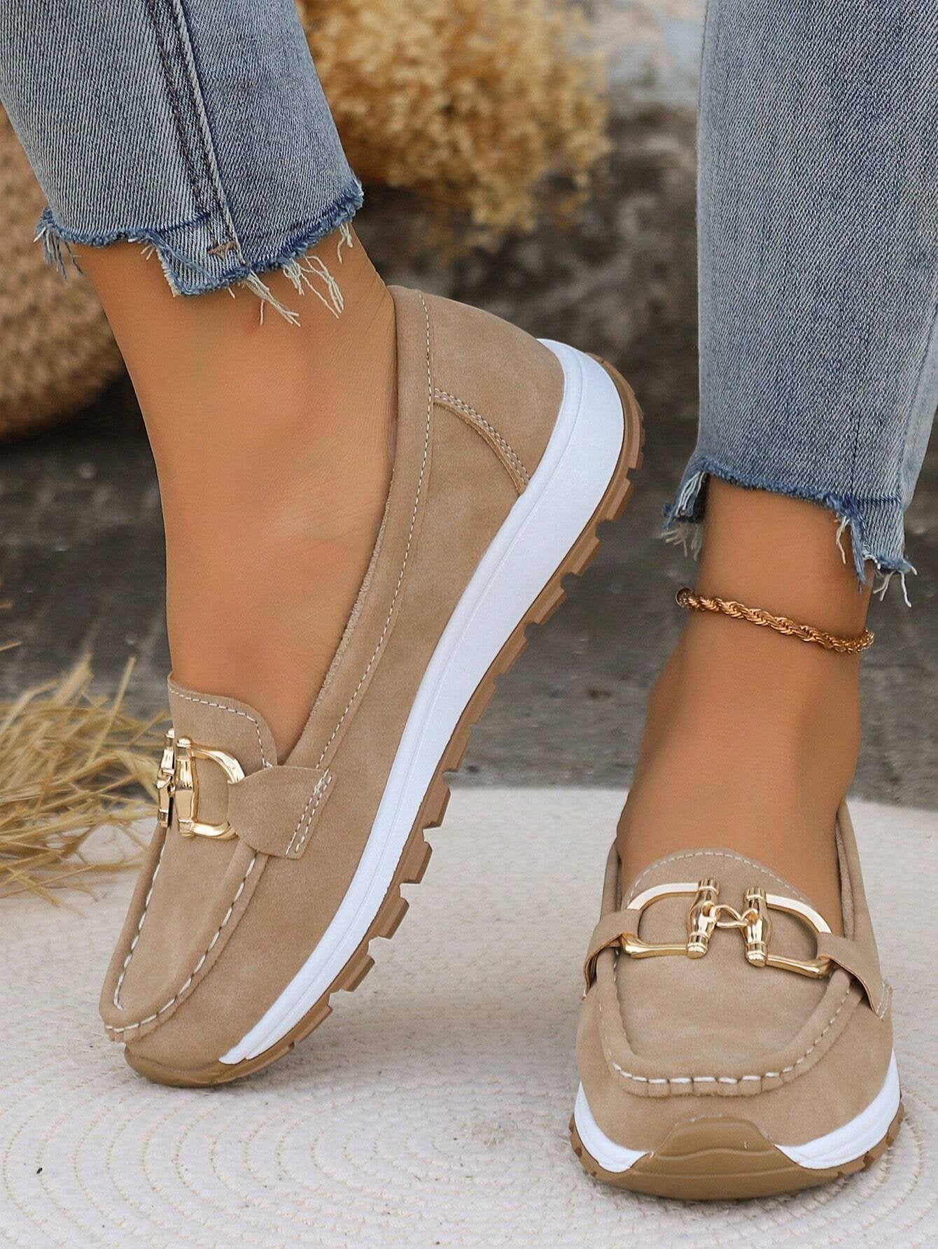 Women's Buckle Loafers Slip-On Flat Trainers