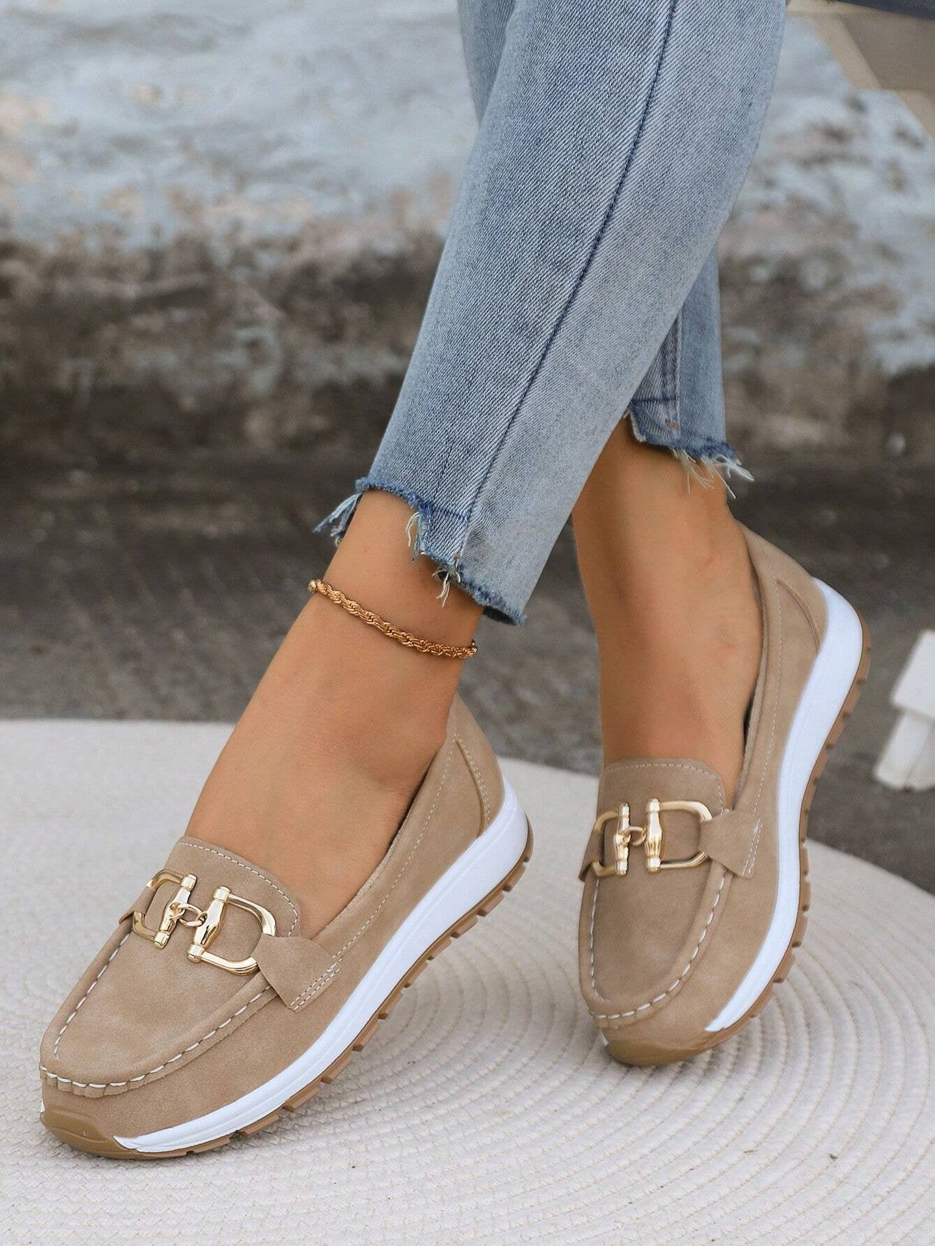 Women's Buckle Loafers Slip-On Flat Trainers