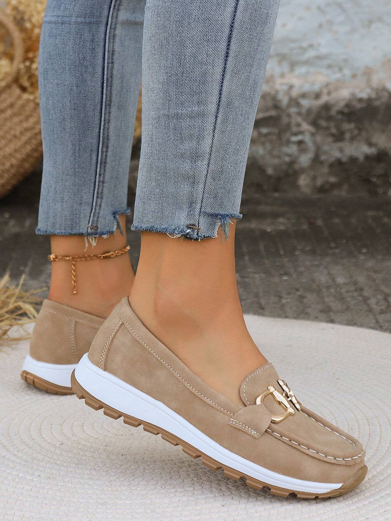Women's Buckle Loafers Slip-On Flat Trainers