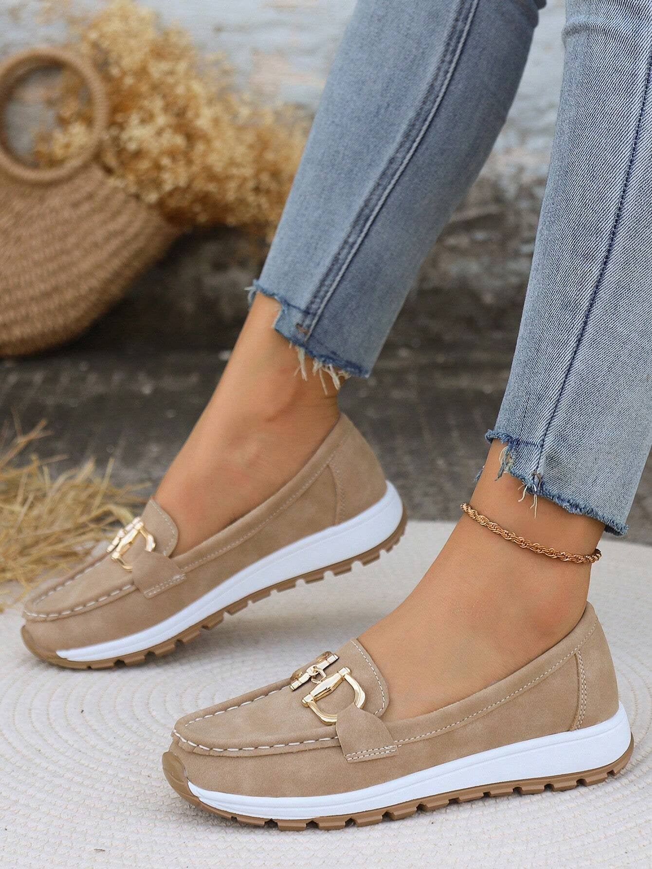 Women's Buckle Loafers Slip-On Flat Trainers