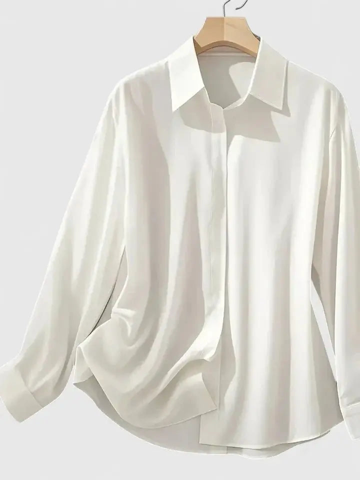 Women's Button Down Shirt Long Sleeve Curved Hem Classic