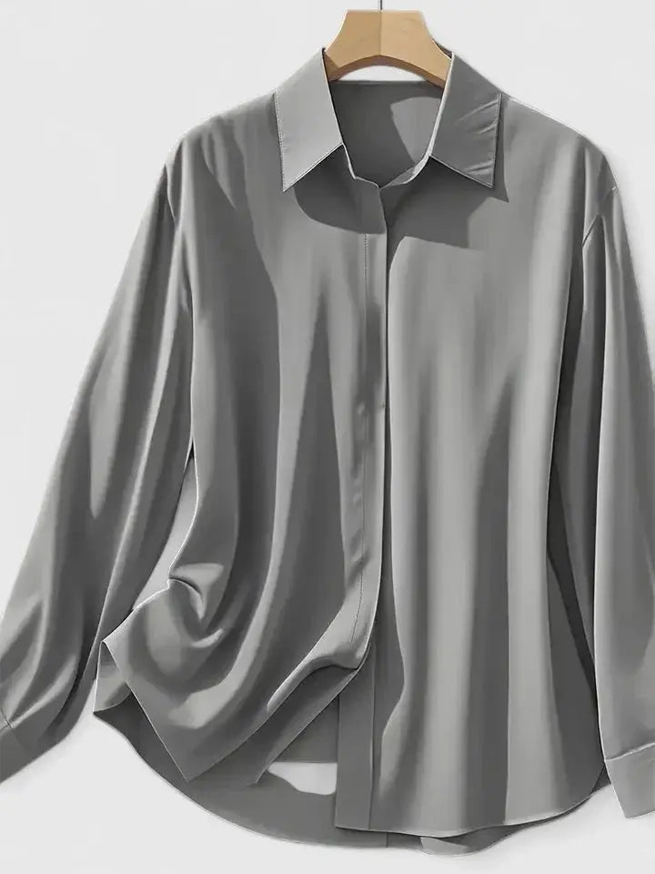 Women's Button Down Shirt Long Sleeve Curved Hem Classic