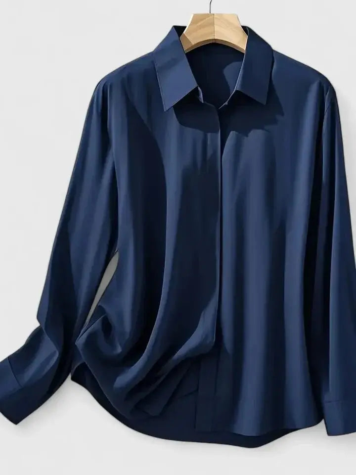 Women's Button Down Shirt Long Sleeve Curved Hem Classic