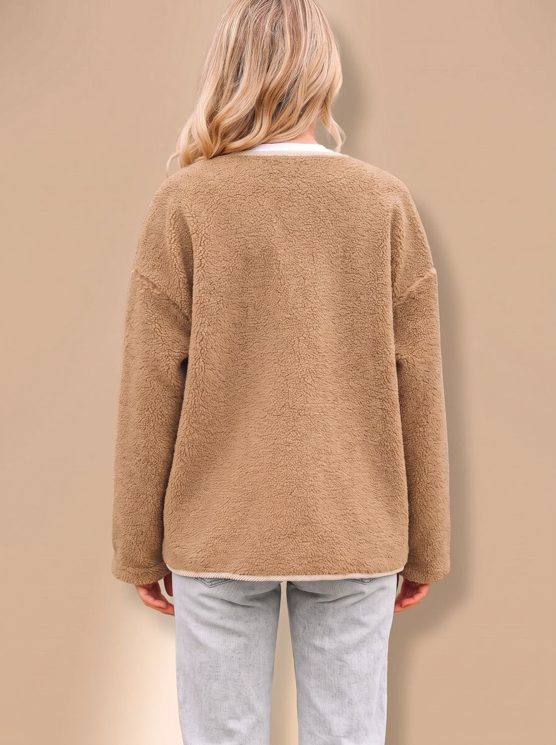 Women's Button-Front Relaxed Teddy Jacket Patch Pockets