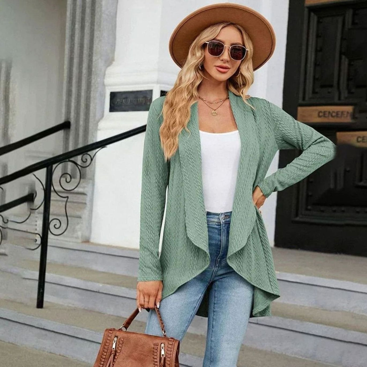 Women's Cable-Knit Open-Front Long-Sleeve Cardigan