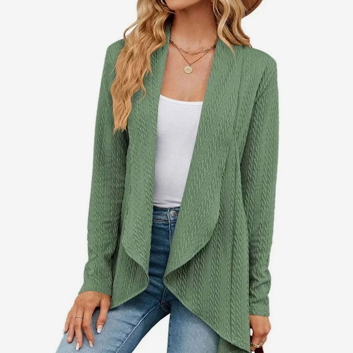 Women's Cable-Knit Open-Front Long-Sleeve Cardigan