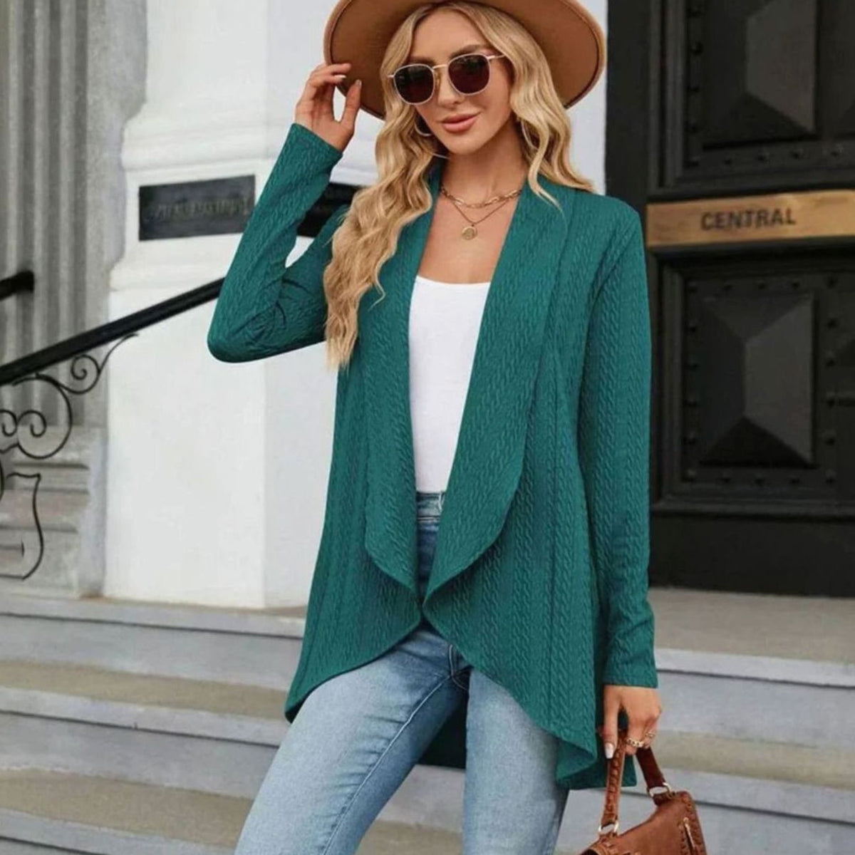 Women's Cable-Knit Open-Front Long-Sleeve Cardigan