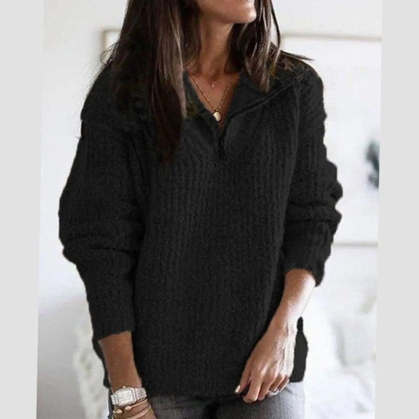 Women's Cable Knit Quarter-Zip Ribbed Sweater Pullover